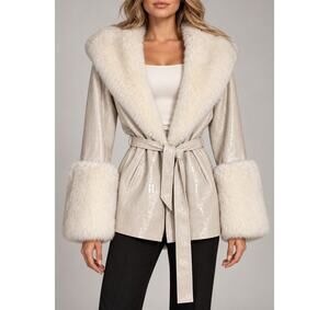 Jayley Collection Faux Fur Trimmed Jacket Women's Sz. M